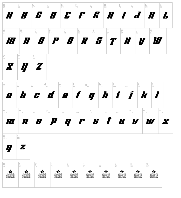 Secret Agent font map